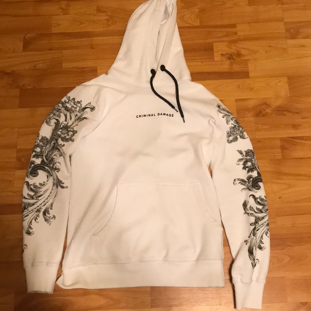 White criminal damage hoodie